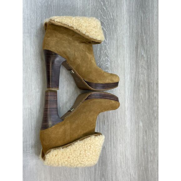 UGG Dandylion Chestnut Women's 7 Brown Bootie Suede Leather Boot Fur Trim - Picture 5 of 11
